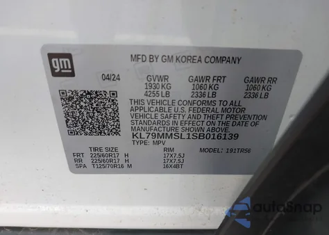 2025 Chevrolet Trailblazer Fwd Ls z USA, uszkodzony, nr VIN KL79MMSL1SB016139